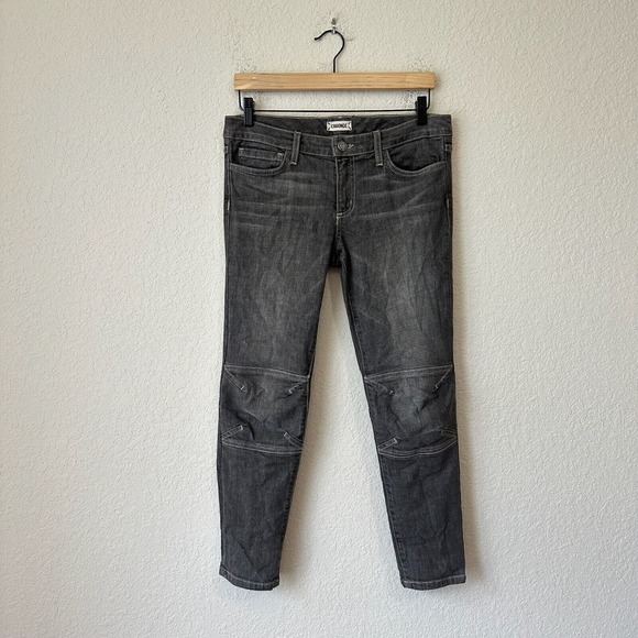 L'AGENCE Low-Rise Knee-Patch Straight Leg Jeans in Washed Black - Picture 1 of 13